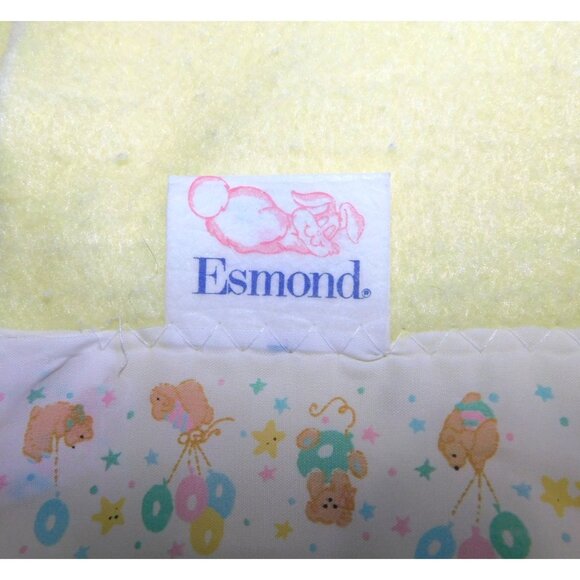 VTG Bunny Esmond Yellow  Baby Crib Blanket Satin Bear Trim UNUSE 36" x 43" - Picture 4 of 8